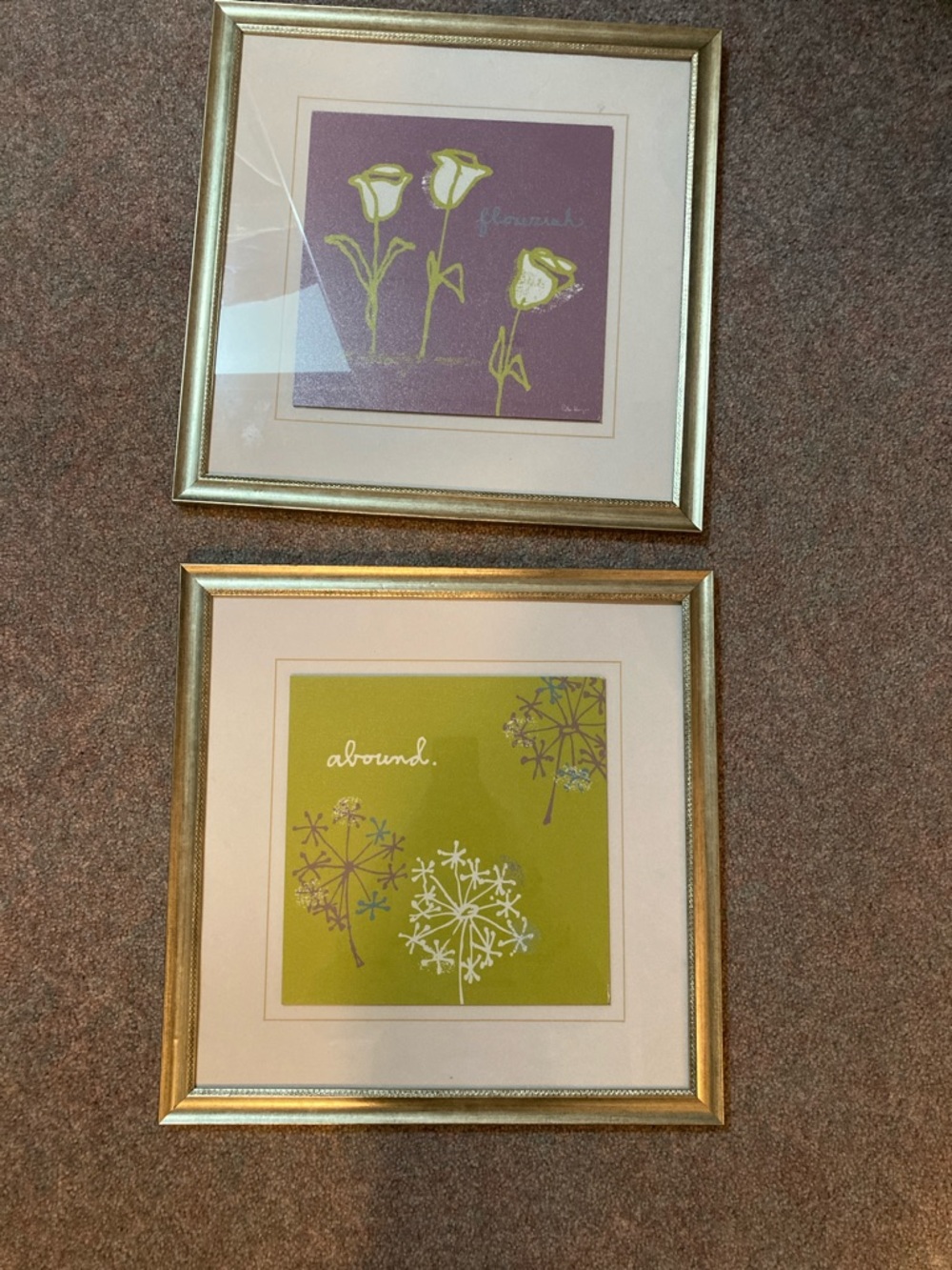 Gold Framed Floral Wall Art Set - Green & Purple